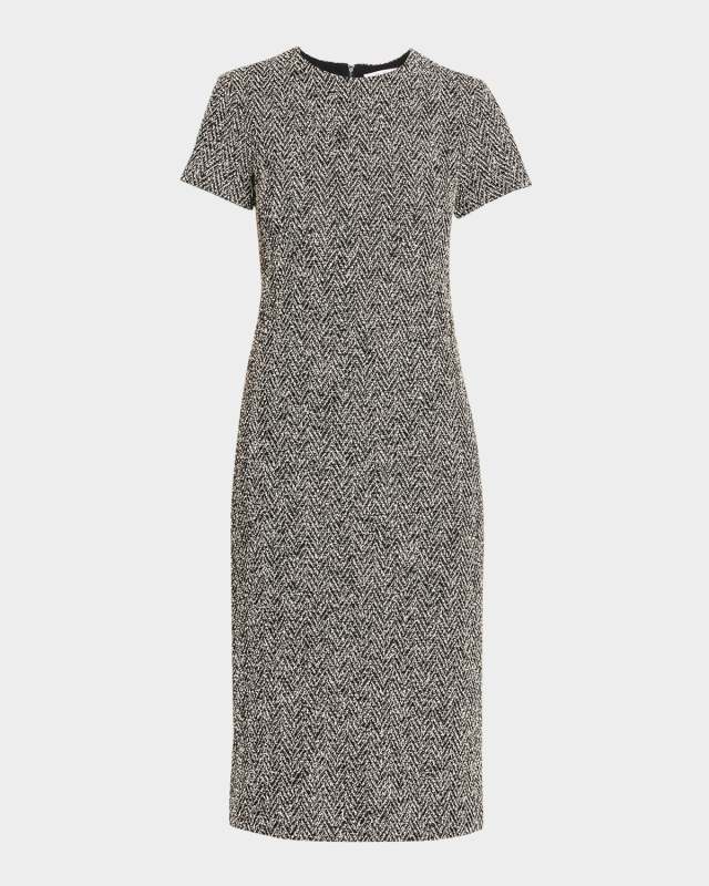 Giugno Short-Sleeve Herringbone Boucle Dress
